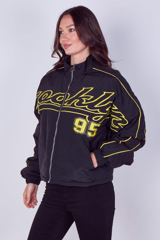 Elaina Fashion Oversized Slogan Zip-Up Racer Bomber Jacket