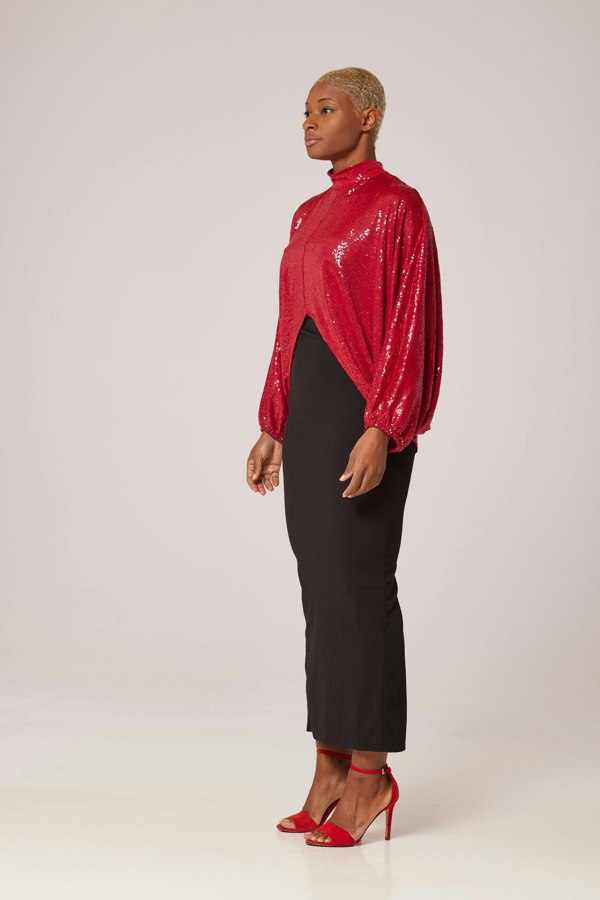 Lioness by TF Cherry Red Sequined Short Tunic