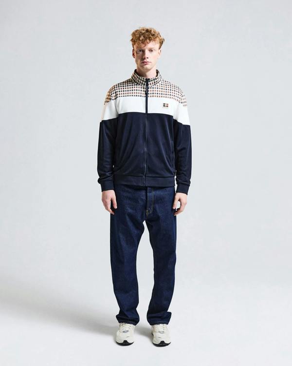 Aquascutum Mens Club Check Shoulder Track Top - Navy 11
