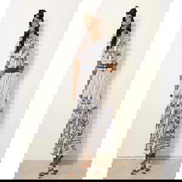 Blue Vanilla Tropical Palm Embroidery Dress