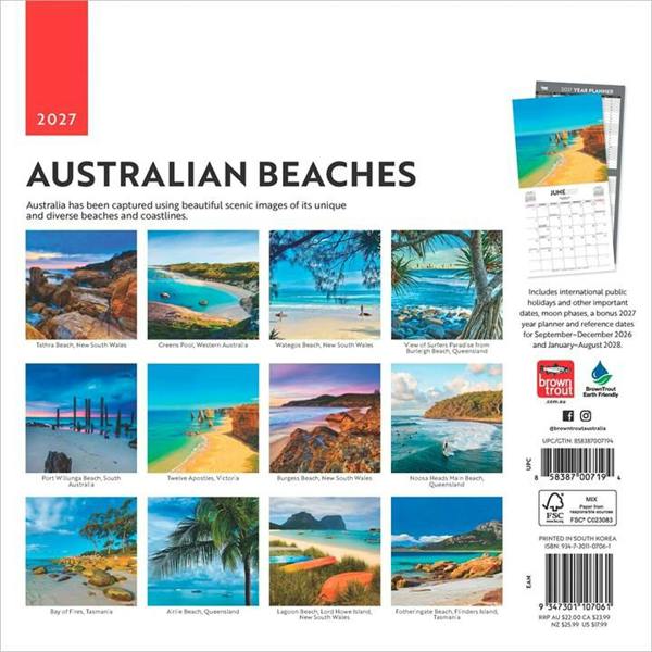 Australian Beaches Calendar 2027, Wall Calendars, Month To View, Travel, Gift