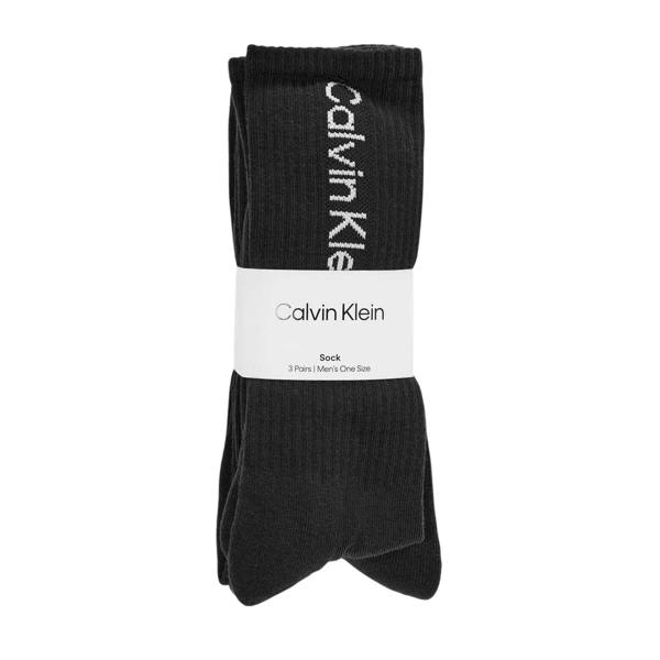 Calvin Klein Mens Lettering Crew Socks (Pack of 3) - Black - 