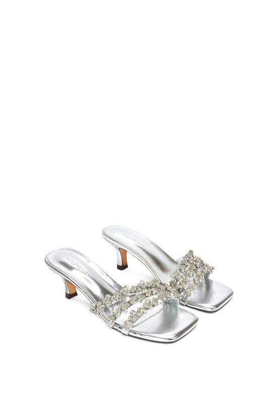 XY LONDON Mid Stiletto Heel Diamante Strappy Heeled Mules