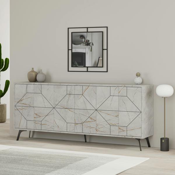 Decortie Dune Gold Marble Effect Geometric 6 Door Sideboard with Metal Legs (W) 181cm