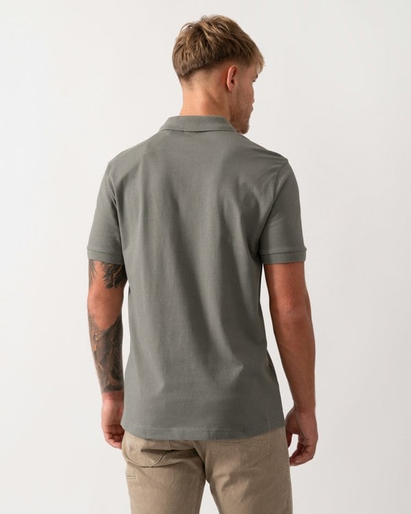 BOSS Orange Passenger Mens Stretch-Cotton Slim-Fit Polo Shirt with Logo Patch - Open Grey 076 - CHO - Designer Mens Short Sleeve Polo Shirts