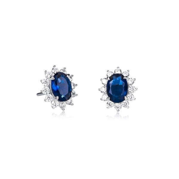 namana 925 Sterling Silver Blue Cubic Zirconia Oval Halo Stud Earrings