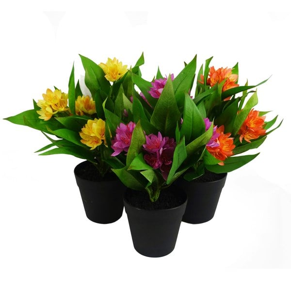 Leaf 3x 18cm Artificial Freesia Plants Pink, Orange, Yellow Flowering