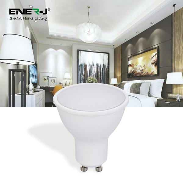 ENER-J Pack of 10 units GU10 Led Light Bulbs, Warm White, 60W Halogen Bulb Equivalent, 7W, Bright 560 Lumens, 120 Degree Beam Angle - 4000K