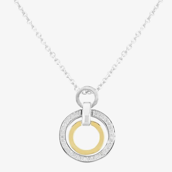 T. H. Baker Two Tone Cubic Zirconia Double Open Circle Pendant and Earring Set SET12423