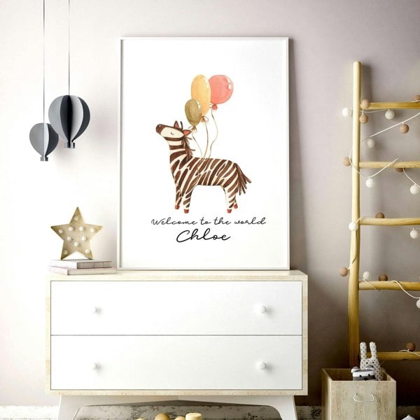 Animal theme for nursery decor Zebra wall art print