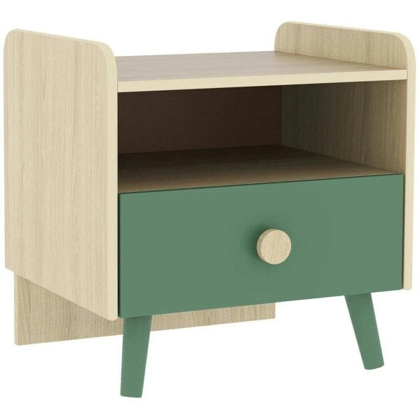 Kids Bedside Table with Drawer and Open Storage Shelf, Wooden Nightstand for Bedroom, Bedside Cabinet, Green
