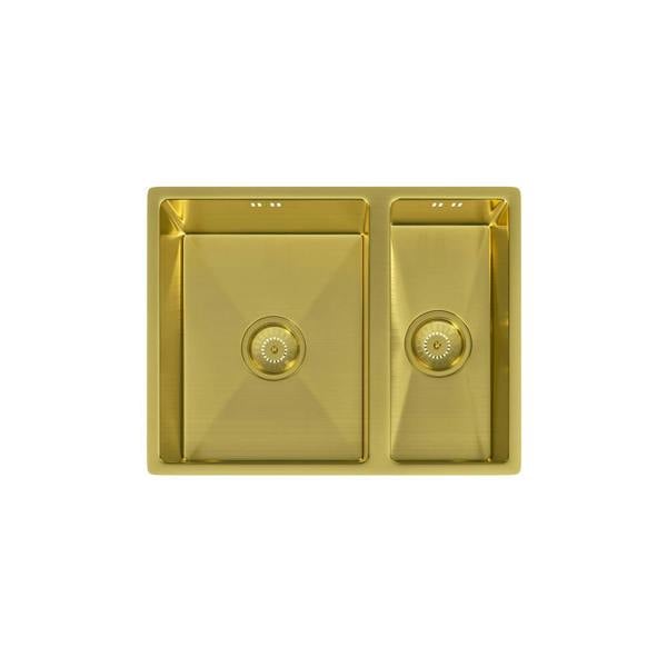 Flode Möckeln l 1.5 Bowl Stainless Steel Kitchen Sink l Inset or Undermounted  l Strainer Waste Supplied l Brushed Brass Finish