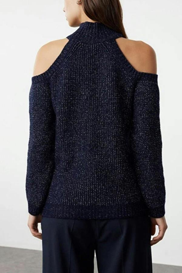 WOVCOR Glittery Knit Sweater with Cut-Out Detail