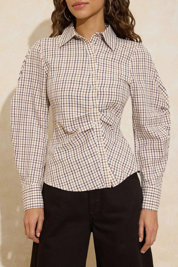 WOVCOR Balloon Sleeve Fitted Asymmetric Shirt