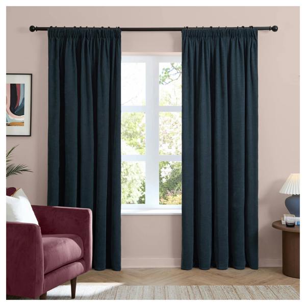 Furn Chenille Lined Pencil Pleat Curtains - Navy - 