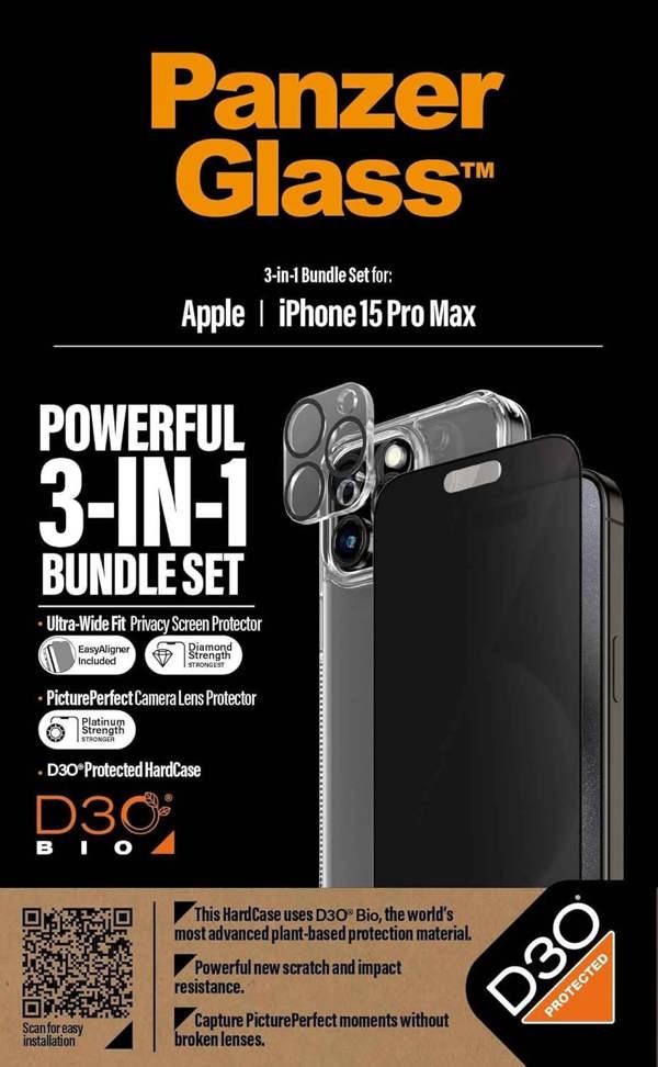 PanzerGlass Panzer Glass Privacy Powerful 3 in 1 Bundle Pack for iPhone 15 Pro Max 6.7" - B1175+P2812