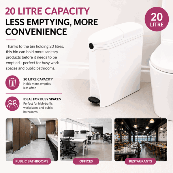 ProWashroom Sanitary Bin 20L Slimline Washrooms Toilets Hygienic Disposal Pedal Container Bins for Female Ladies And Baby Hygiene x4