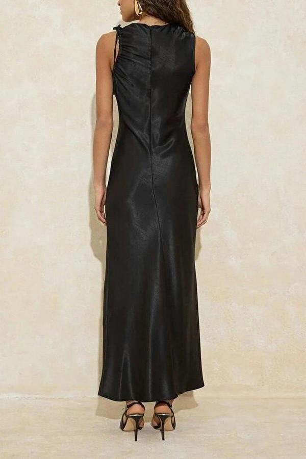 WOVCOR Gathered Detail Woven Satin Maxi Evening Dress