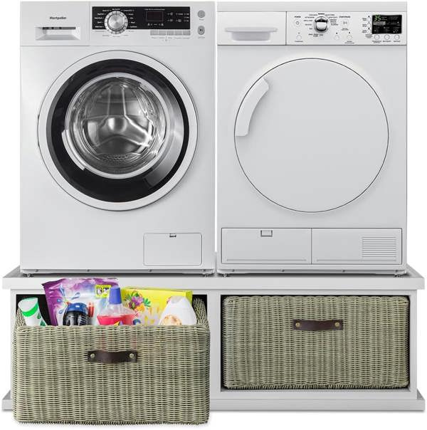 Statement Furniture Tetbury Washing Machine and Dryer Stand, Double Appliance Pedestal with Storage