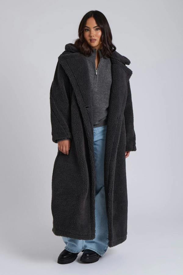 Urban Bliss Charcoal Borg Longline Jacket