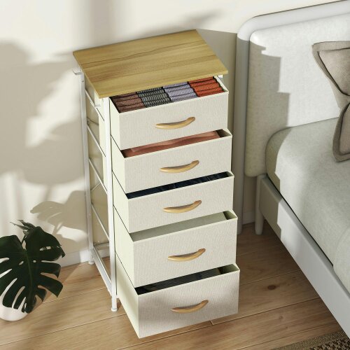 Wyld Haus Batoro Fabric And Metal Beige 5 Drawer Storage Chest