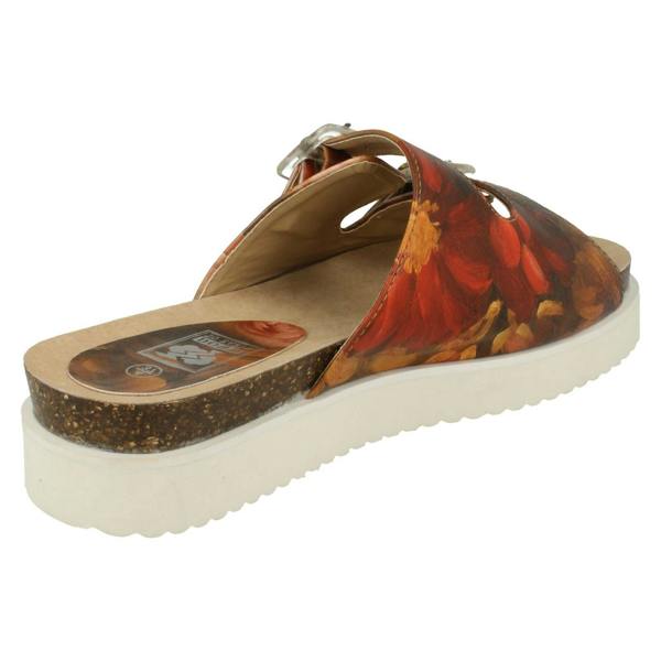 Down to Earth Ladies Down To Earth Twin Strap Leaf Design Mules