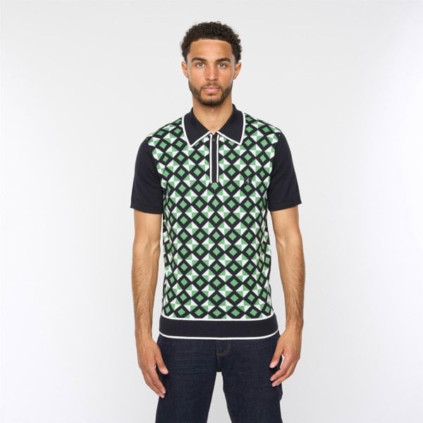 Gabicci V54GM07 Mens Ted Short Sleeve Pattern Knitted Polo Gabicci Vintage - NAVY