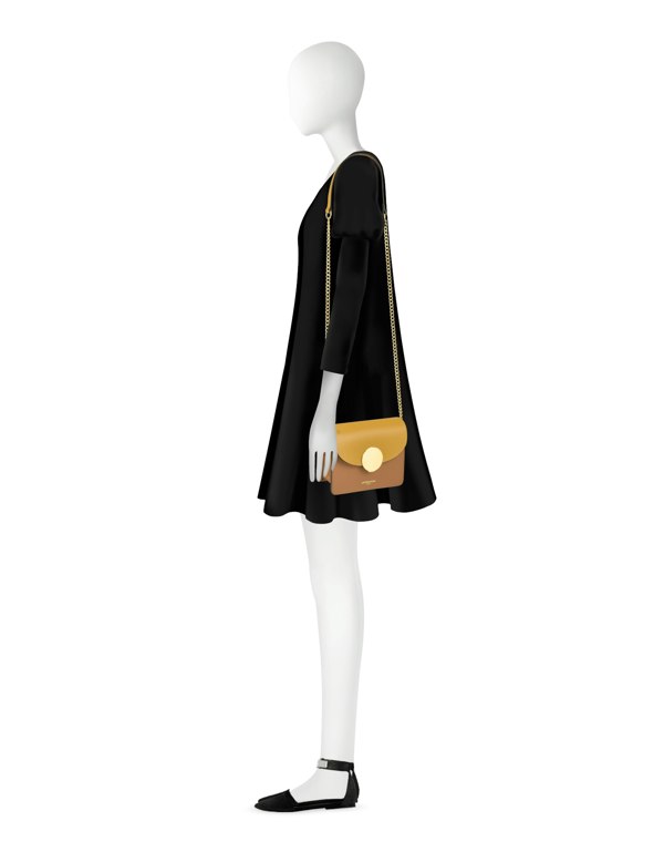 Le Parmentier New Ondina Mini Color Block Shoulder Bag - Caramel / Saffron