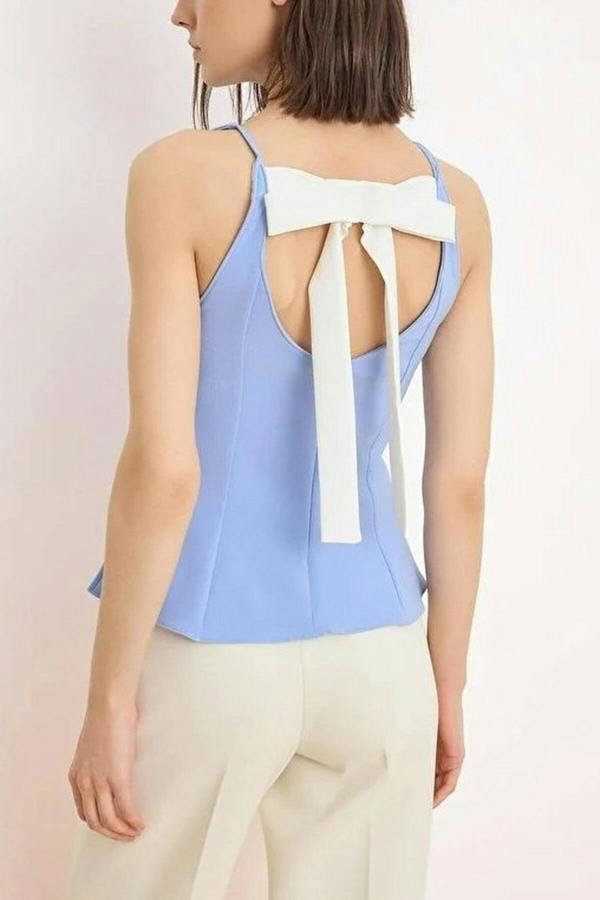 WOVCOR Back Bow Detail Peplum Woven Blouse