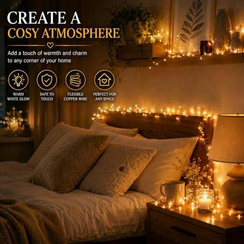2M Warm White LED Copper Wire Fairy Lights, 20 Micro Rice LEDs, Battery Operated Indoor String Lights image 3