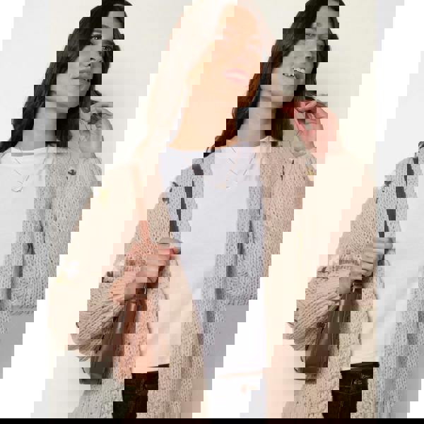 Blue Vanilla Flower Embroidery Detailed Cardigan - Stone