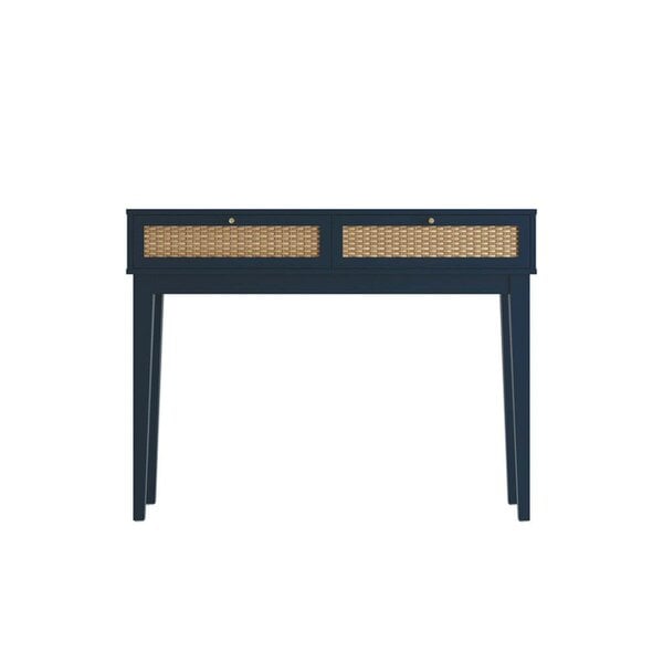 Wyld Haus Waterford Blue  Oak Wood and Rattan Blue Dressing Table 2 Drawers