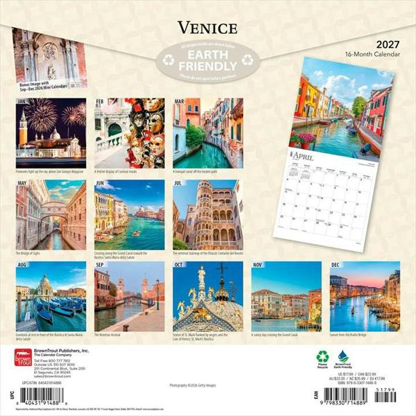 Venice Calendar 2027, Wall Calendars, Month To View, Travel, Gift