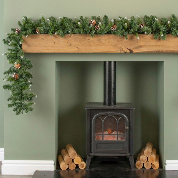 Samuel Alexander 270cm (9ft) x 25cm Snow Tipped King Fir Christmas Garland with Pine Cones