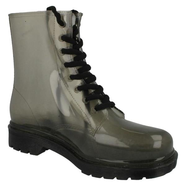 Spot On Ladies Spot On Chunky Heel Transparent Boots