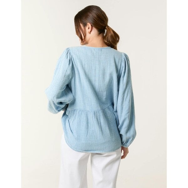 Blue Vanilla Washed Tie Front Top