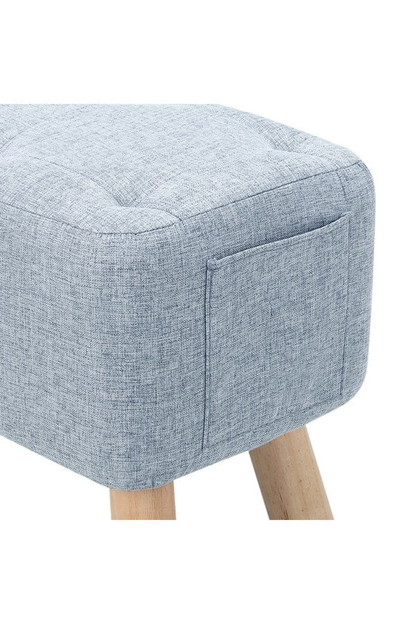 Living and Home Light Blue Linen Fabric Footstool Pouffe Ottoman with Pocket