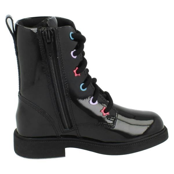 Clarks Girls Clarks Square Toe Patent Military Style Boots Oaklyn Charm