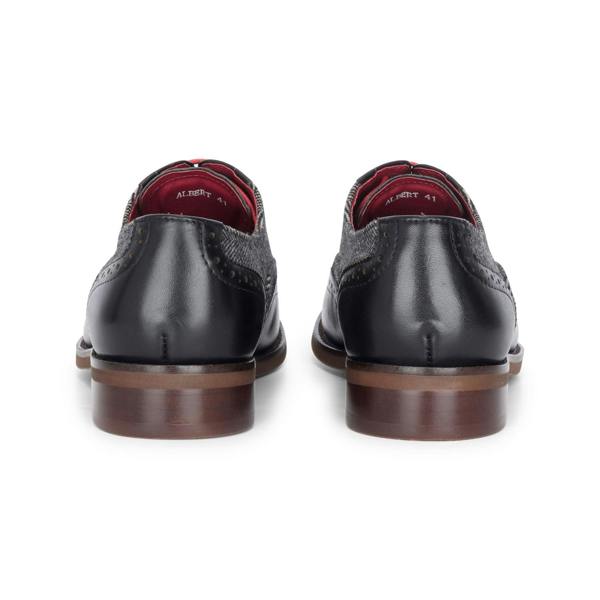 Justin Reess Men's Black Leather Tweed Brogue Shoes - Albert