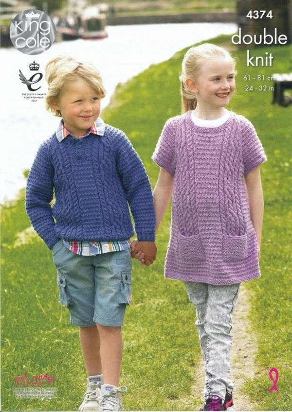 King Cole Merino Knitting Pattern 4374, Tops, Tunics, Sweaters for Kids, 24 - 32 Inches - Advanced
