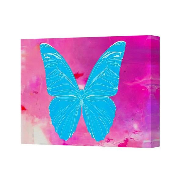 Benjamin Tate Design Blue Butterfly On Pink Tie Dye Canvas Wall Art Decor