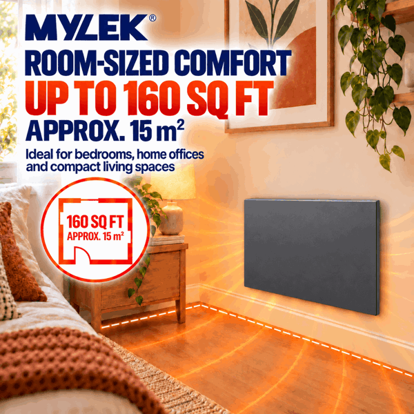 MYLEK Electric Radiator Panel Heater Grey WIFI Smart APP Eco 1000W Bathroom Safe Wall Mounted Timer Thermostat