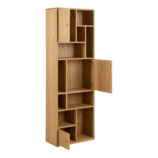 Wyld Haus Thallo Narrow Oak Wood 3 Door Multi Level Bookcase