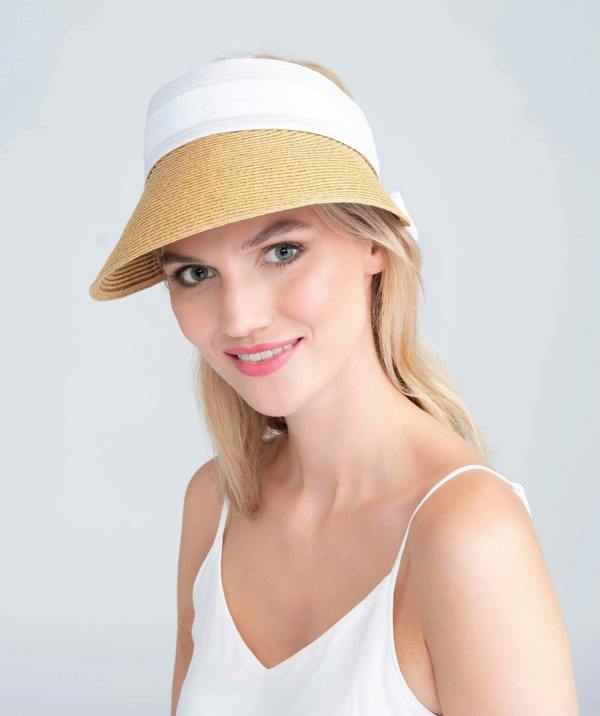 Pia Rossini Misha - Chiffon Tie Straw Visor - White
