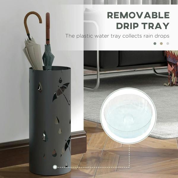 Dark grey umbrella stand with removable drip tray for catching water drops