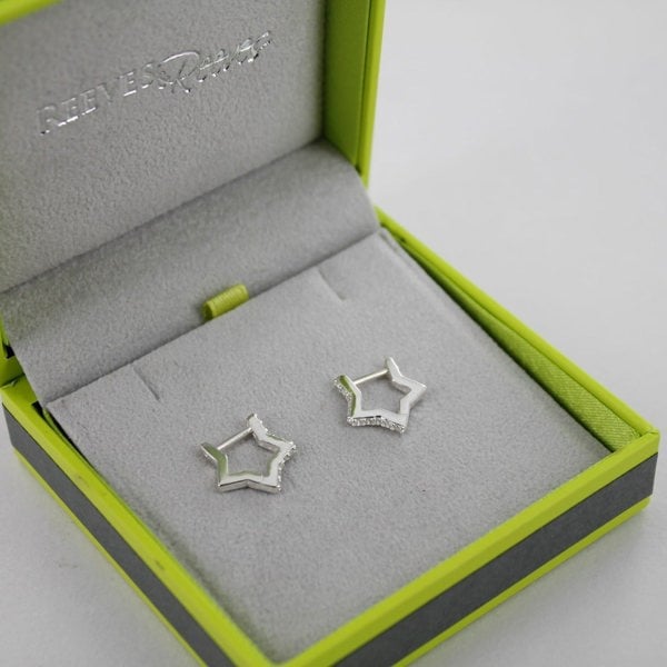 Sterling Silver Sparkle Star Huggies - Reeves & Reeves