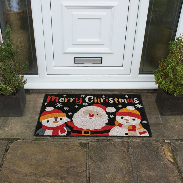 JVL Festive Latex Backed Coir Entrance Doormat, 60x90cm, Merry Christmas