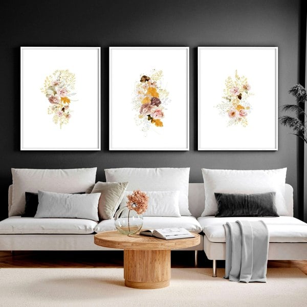 Artwork for a living room | set of 3 Shabby Chic wall art prints