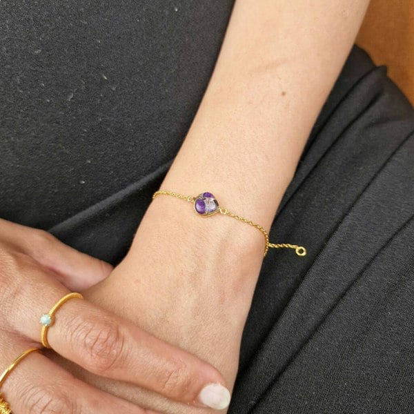 18ct Gold Vermeil Plated Adjustable Amethyst February Birthstone Bracelet