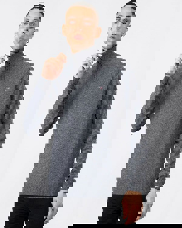 GANT Mens Superfine Lambswool Half Zip Cardigan - 90 Charcoal Melange